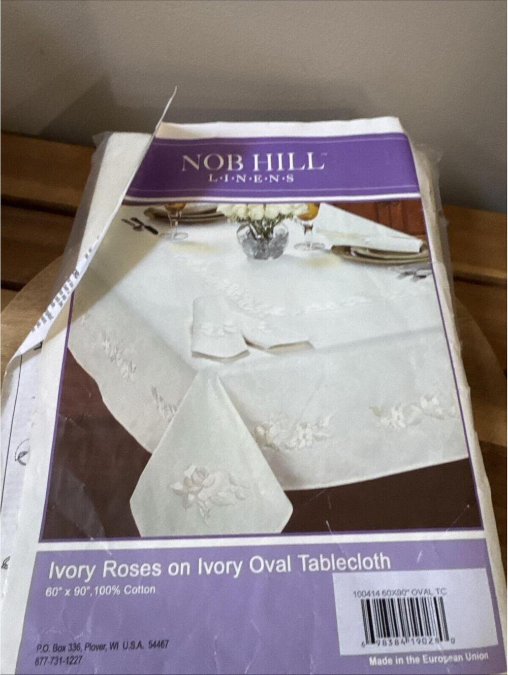 Unused Nob Hill Linens Ivory Roses Tablecloth Kit - Fabric & Instructions ONLY